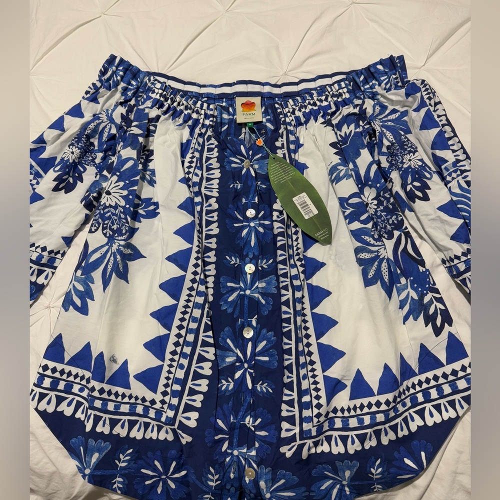 FARM Rio Blue and White Floral Blouse